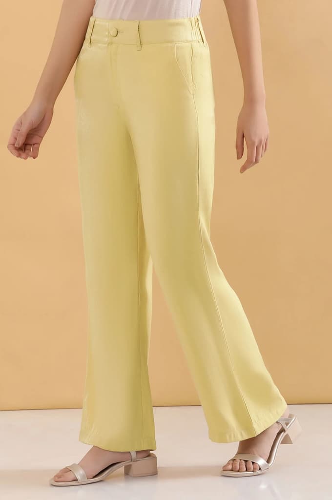 Yellow Solid Straight Fit Woven Pants With Elasticated Back — photo 3