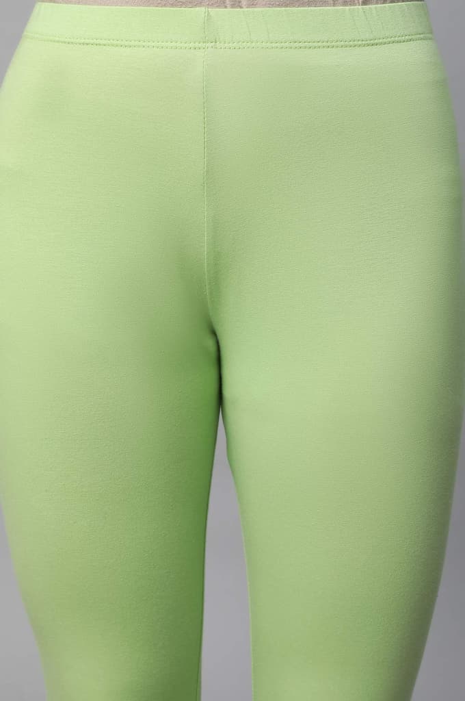 Light Green Solid Skinny Fit Cotton Tights With Elasticated Waist — photo 6