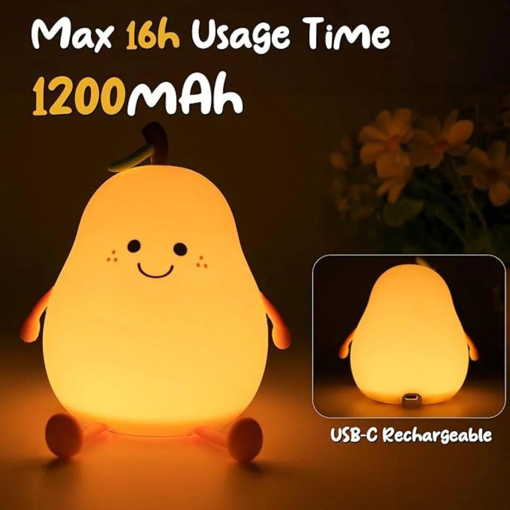 Cute Pear Silicone LED Night Light | Tap Control Nursery Lamp — photo 3