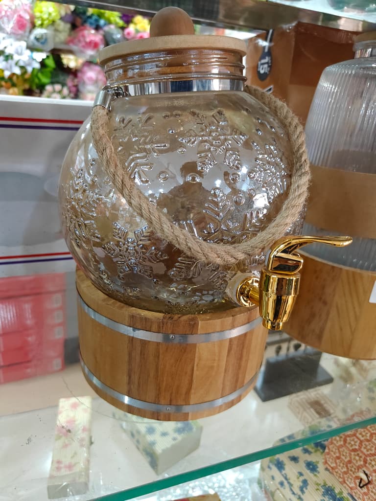Glass Jar with Wooden Lid | Kitchen Storage | Clear | Gold