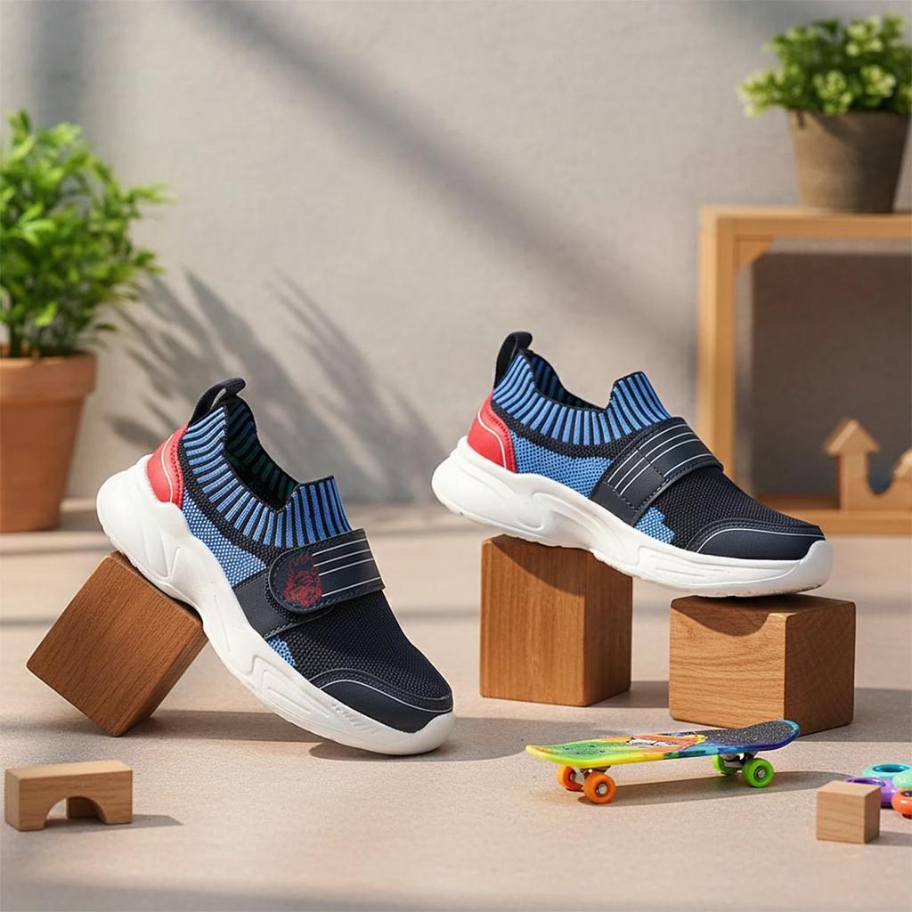 Leap7X Navy Blue Sports Non Lacing Walking Shoes For Kids TREND-K5K By Liberty — photo 2