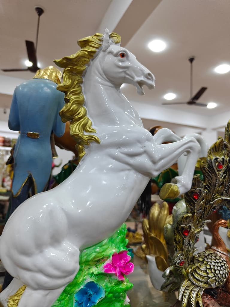 White Horse Statue | Decorative | Porcelain | Pink Flowers