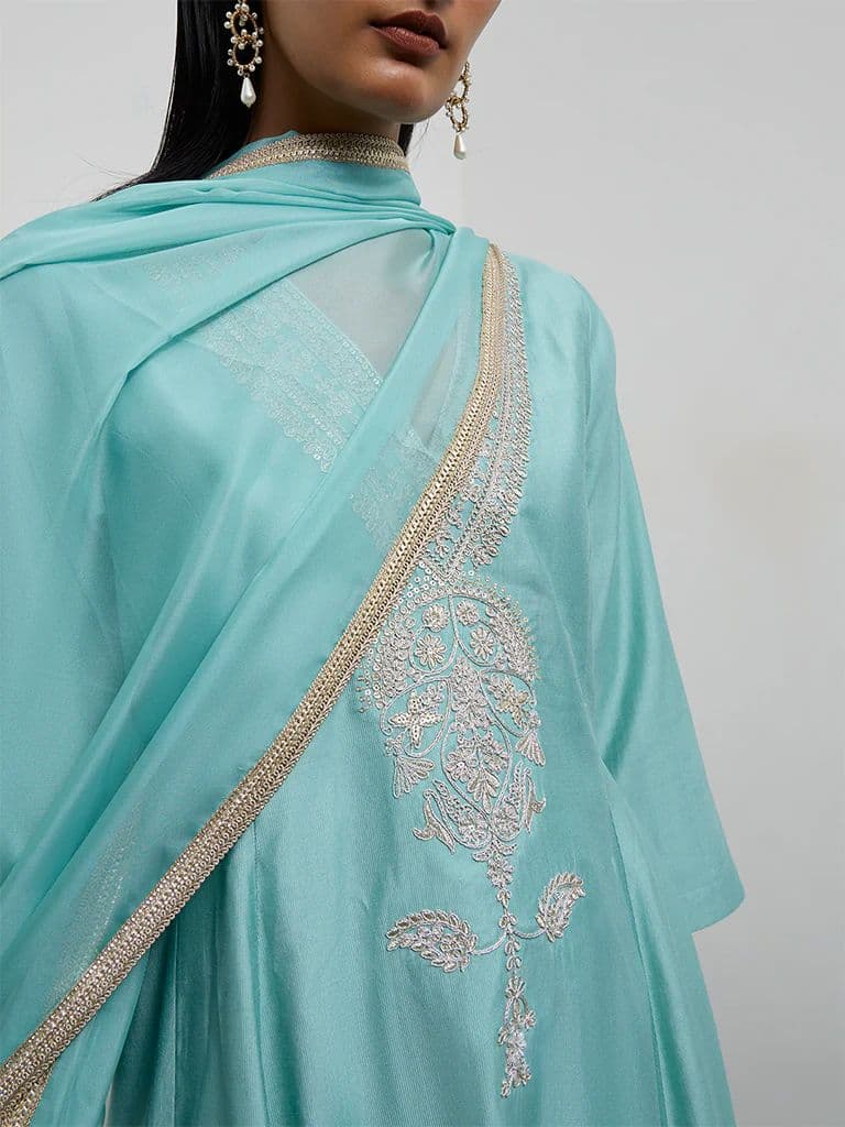 Vark Aqua Embroidered Anarkali Ethnic Set — photo 3
