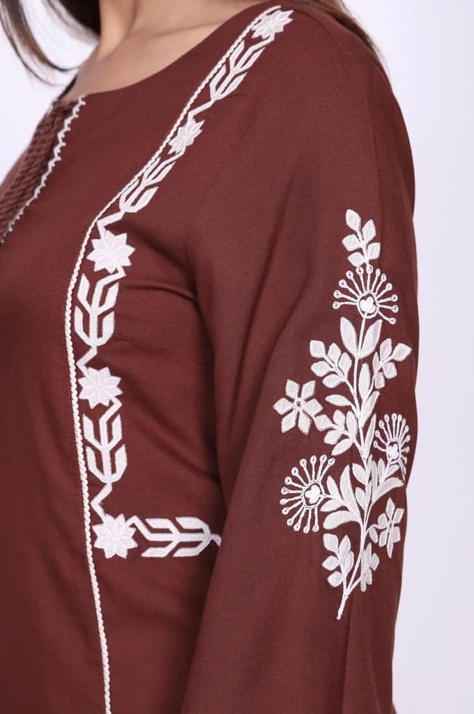 Brown Floral Embroidered Straight Top — photo 6
