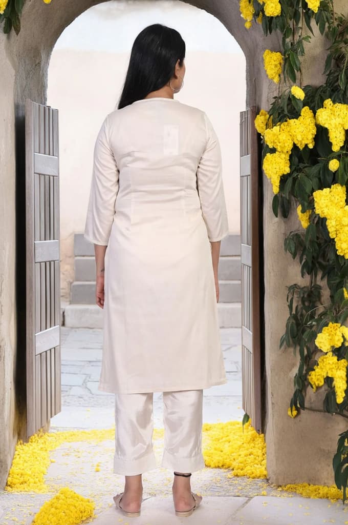 Off-White Embroidered Straight Viscose Kurta — photo 5