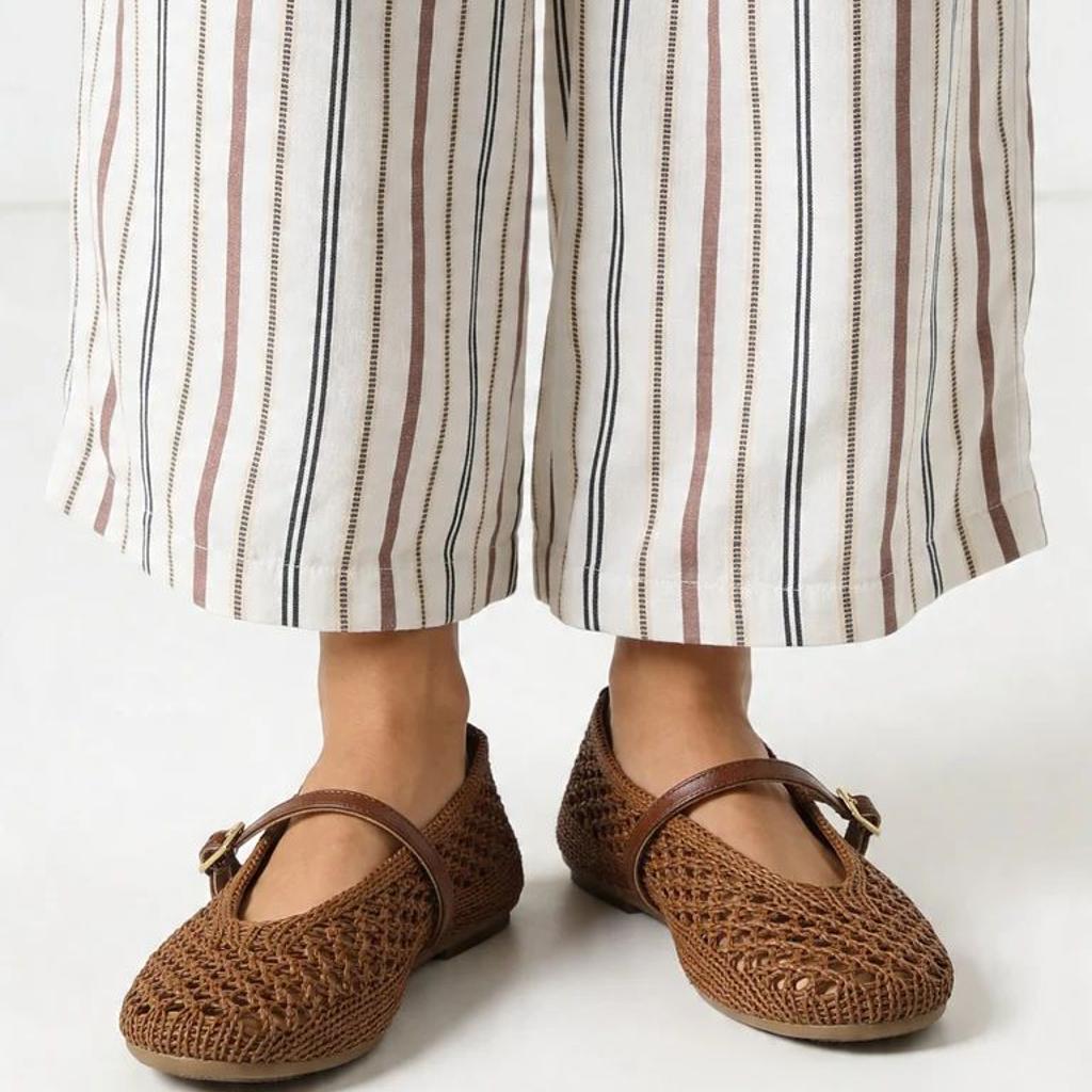 LUNA BLU Light Taupe Raffia Flat Ballerina