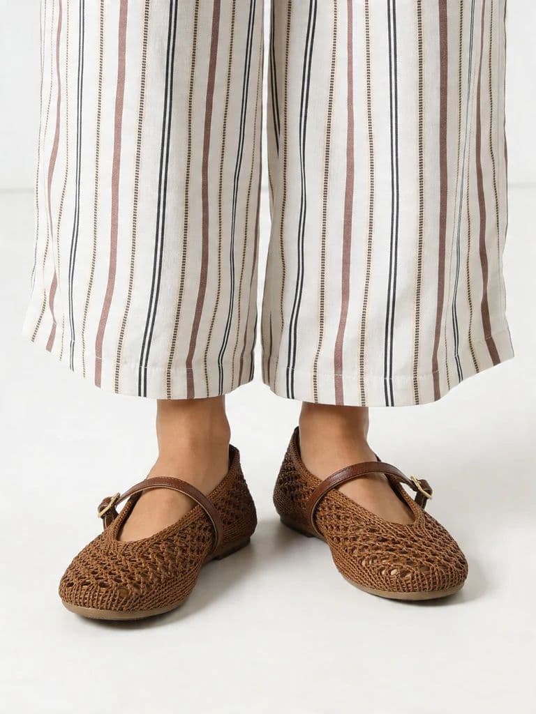LUNA BLU Light Taupe Raffia Flat Ballerina