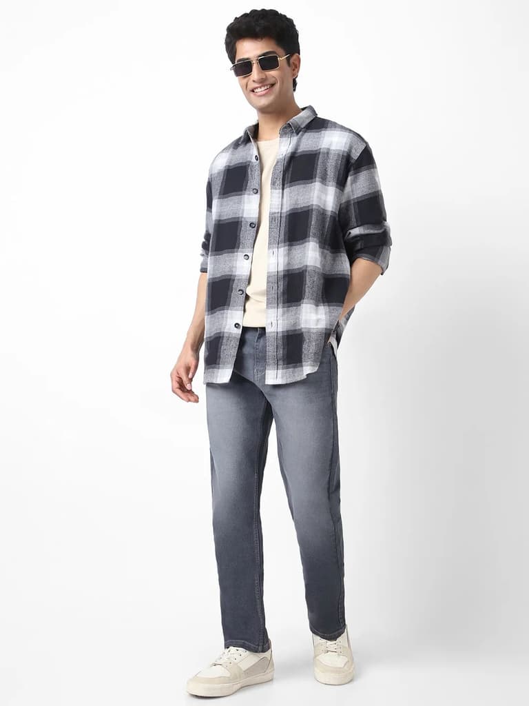 Men's Grey Straight Fit Washed Jeans Stretchable — photo 3