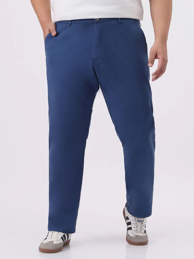 Plus Men's Royal Blue Cotton Regular Fit Casual Chinos Trousers Stretch — photo 2