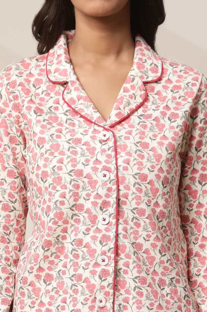 White and Pink Floral Printed Top and Palazzo lounge Wear Set — photo 6