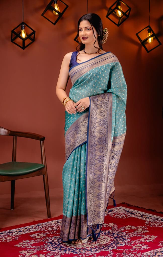 Mimosa Women's Woven Design Kanjivaram Style Art Silk Saree With Blouse Piece : SA00001612RMFREE — photo 4