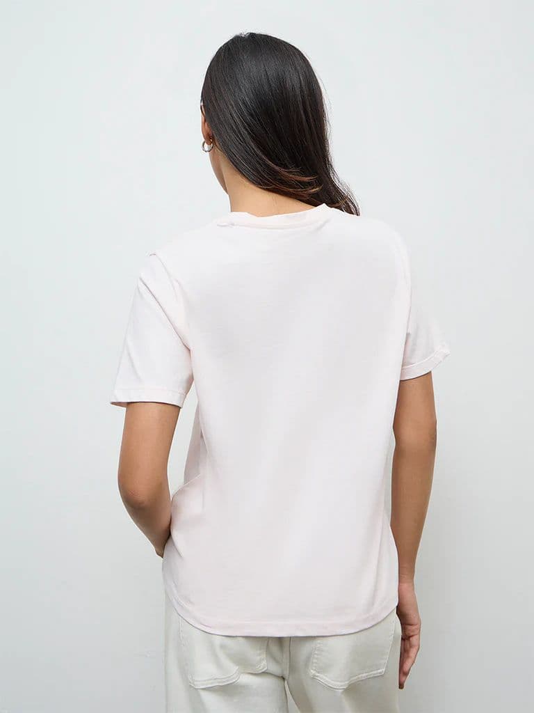 LOV Light Pink Printed Cotton T-Shirt — photo 4