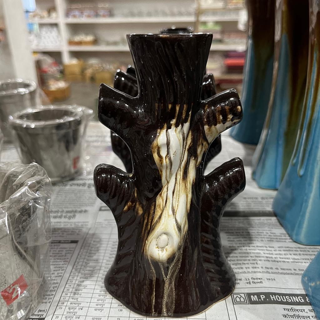 Vase with Tree Design | Decorative | Glass | Brown and Green
