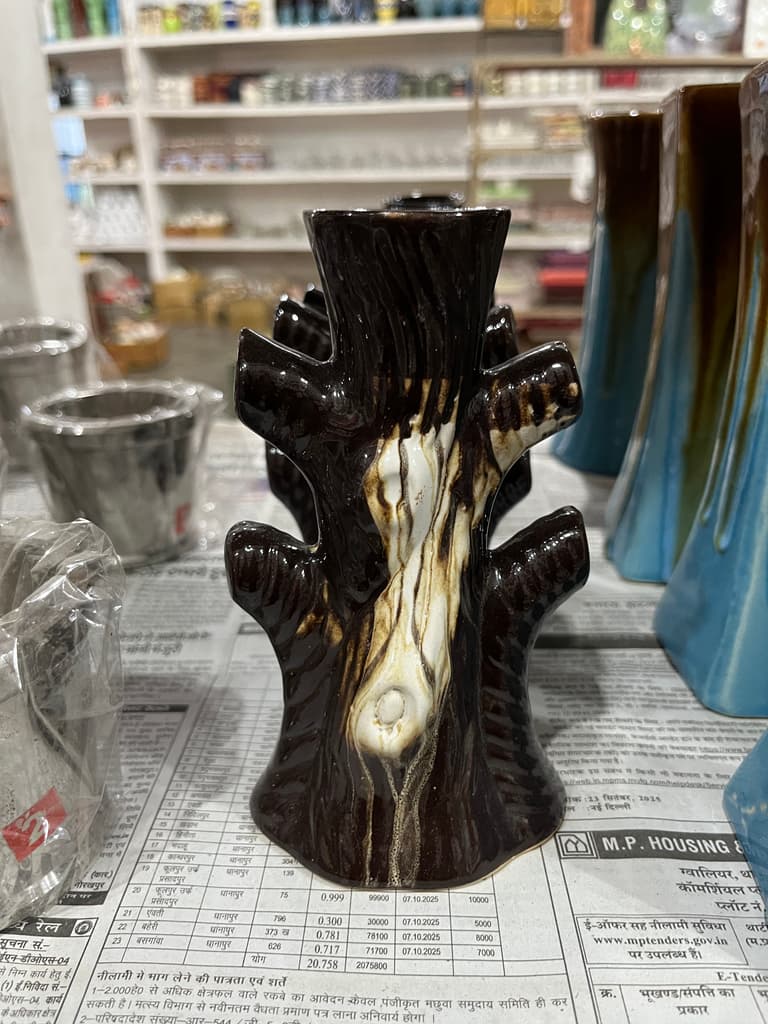 Vase with Tree Design | Decorative | Glass | Brown and Green
