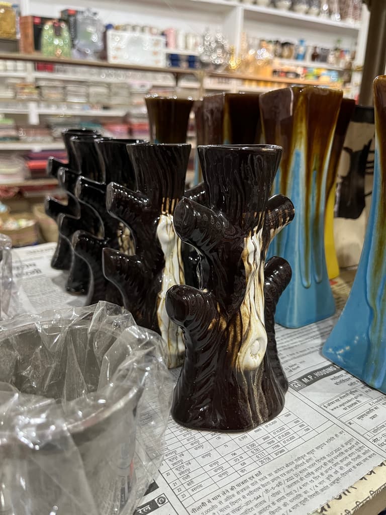 Vase with Tree Design | Decorative | Glass | Brown and Green