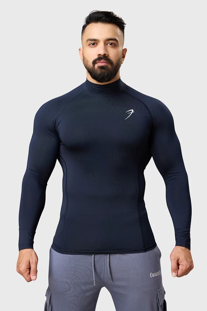 High Neck Compression Full Sleeves T-shirt Navy — photo 2