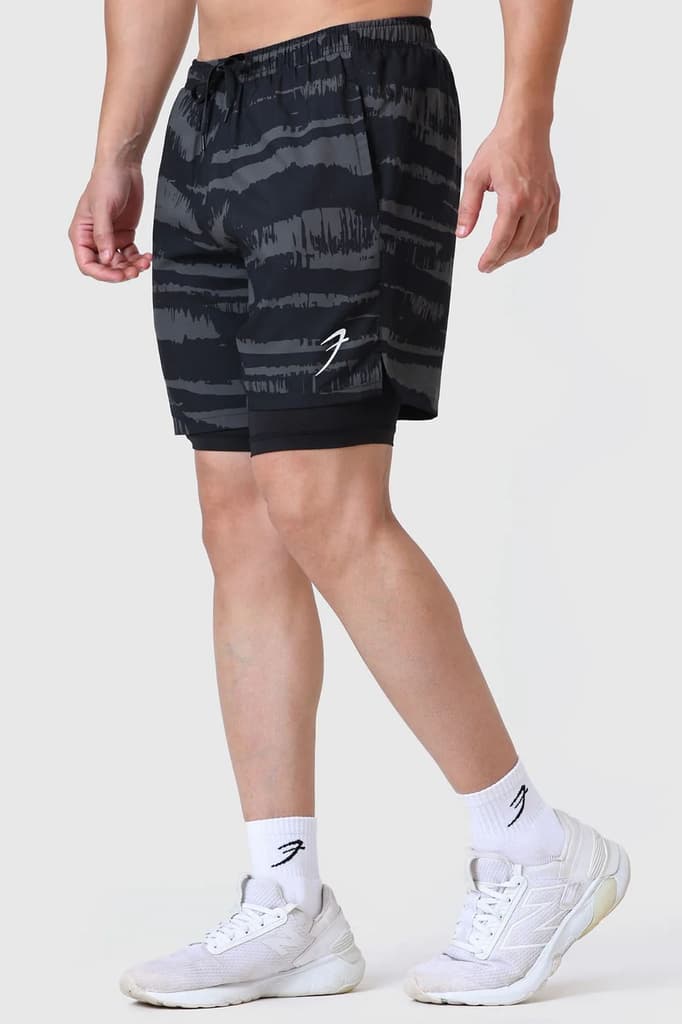 2 in 1 Printed Compression Shorts Olive — S
