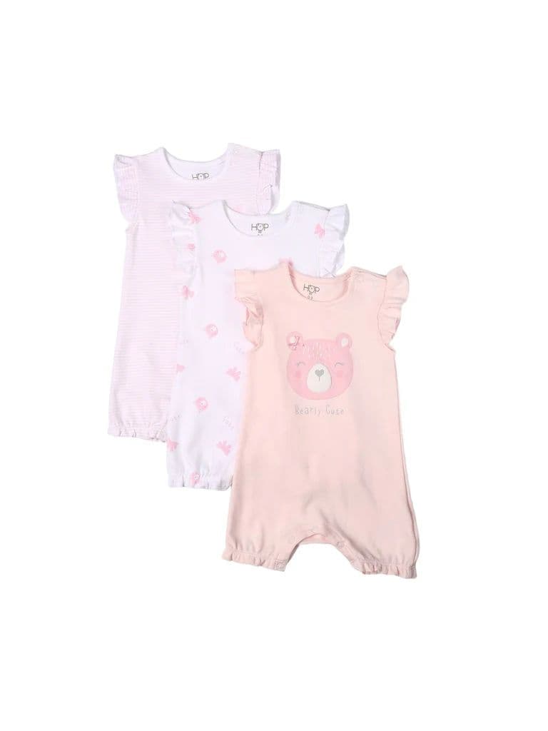 HOP Baby Girls Pink Printed Cotton Romper - Pack of 3 — photo 2