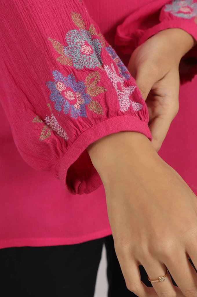 Pink Embroidered Rayon Crepe Straight Top — photo 8
