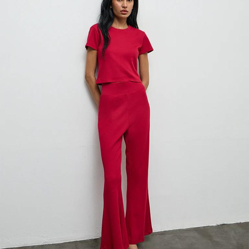 Superstar Red Waffle-Textured High-Rise Pants