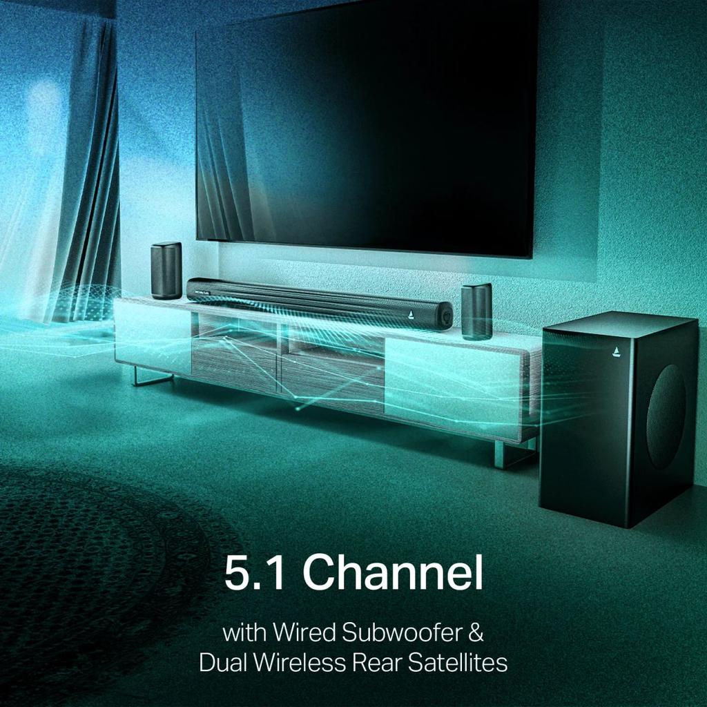 boAt Aavante Prime 5.1 5050D | 500W RMS Soundbar with Dolby Audio, Wired Subwoofer