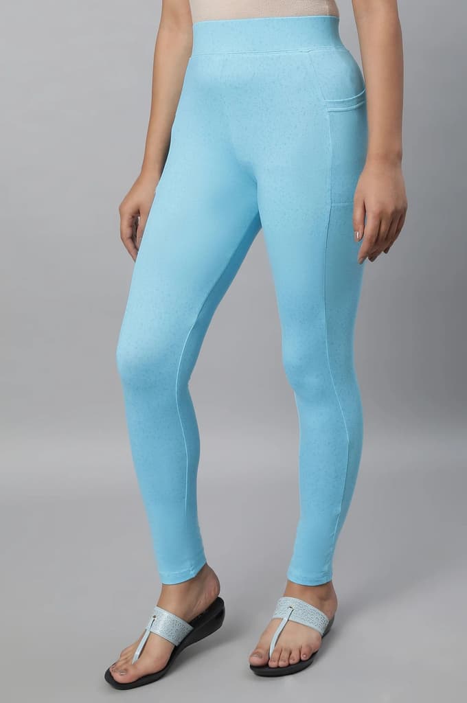 Blue Printed Skinny Fit Yoga Tights With Elasticated Waist — photo 3