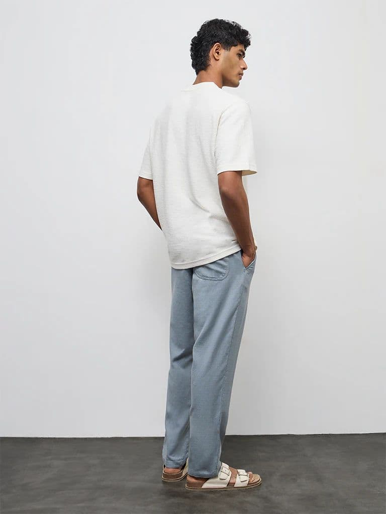 ETA Light Teal Textured Relaxed-Fit Mid-Rise Cotton Chinos — photo 4