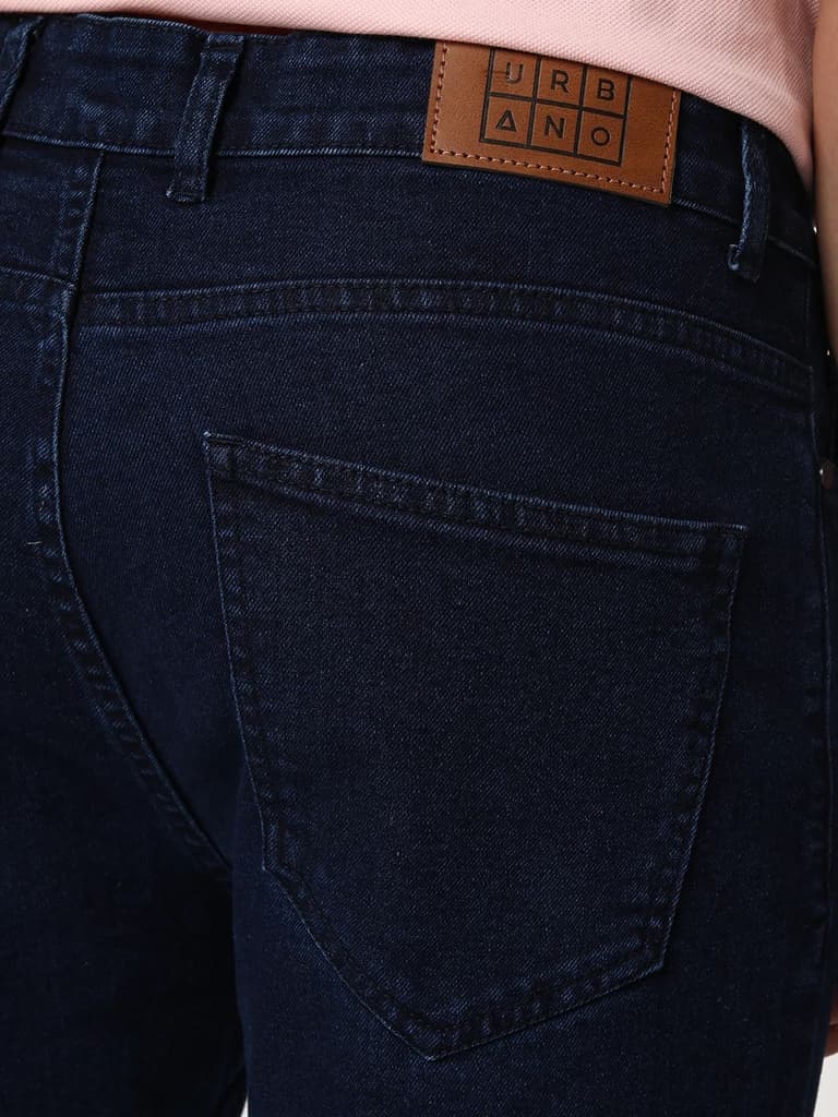 Men's Blue Straight Fit Raw Washed Denim Jeans Stretchable — photo 6