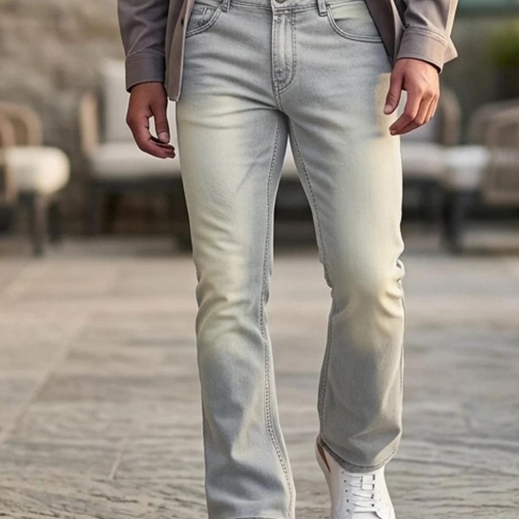 Men's Ice Grey Bootcut Fit Mid Rise Tinted Heavy Washed Jeans Stretchable