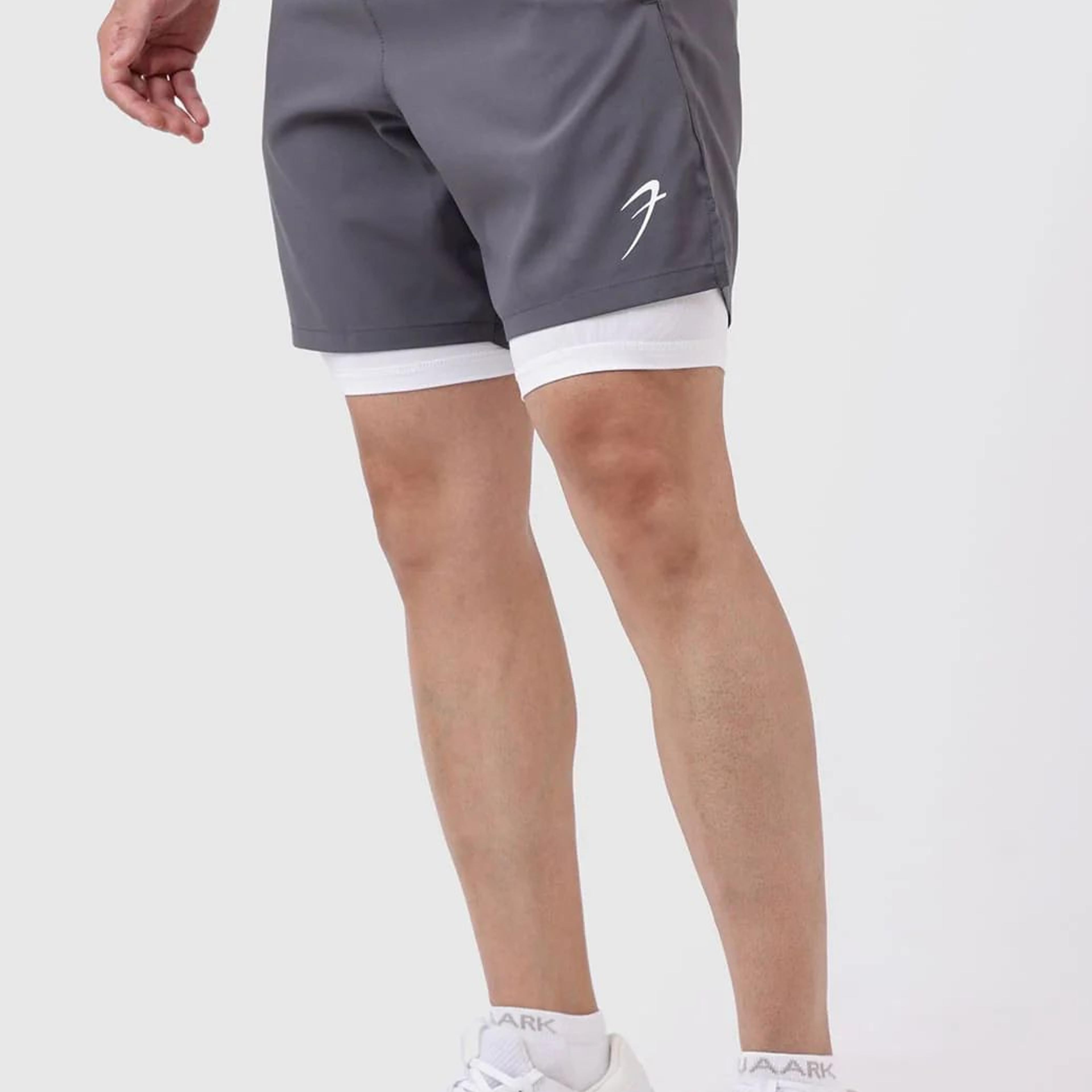 2 in 1 Compression Shorts Grey with White
