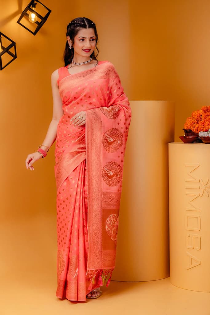 Mimosa Women's Woven Design Banarasi Style Art Silk Saree With Blouse Piece : SA00001808GJFREE — Gajjari