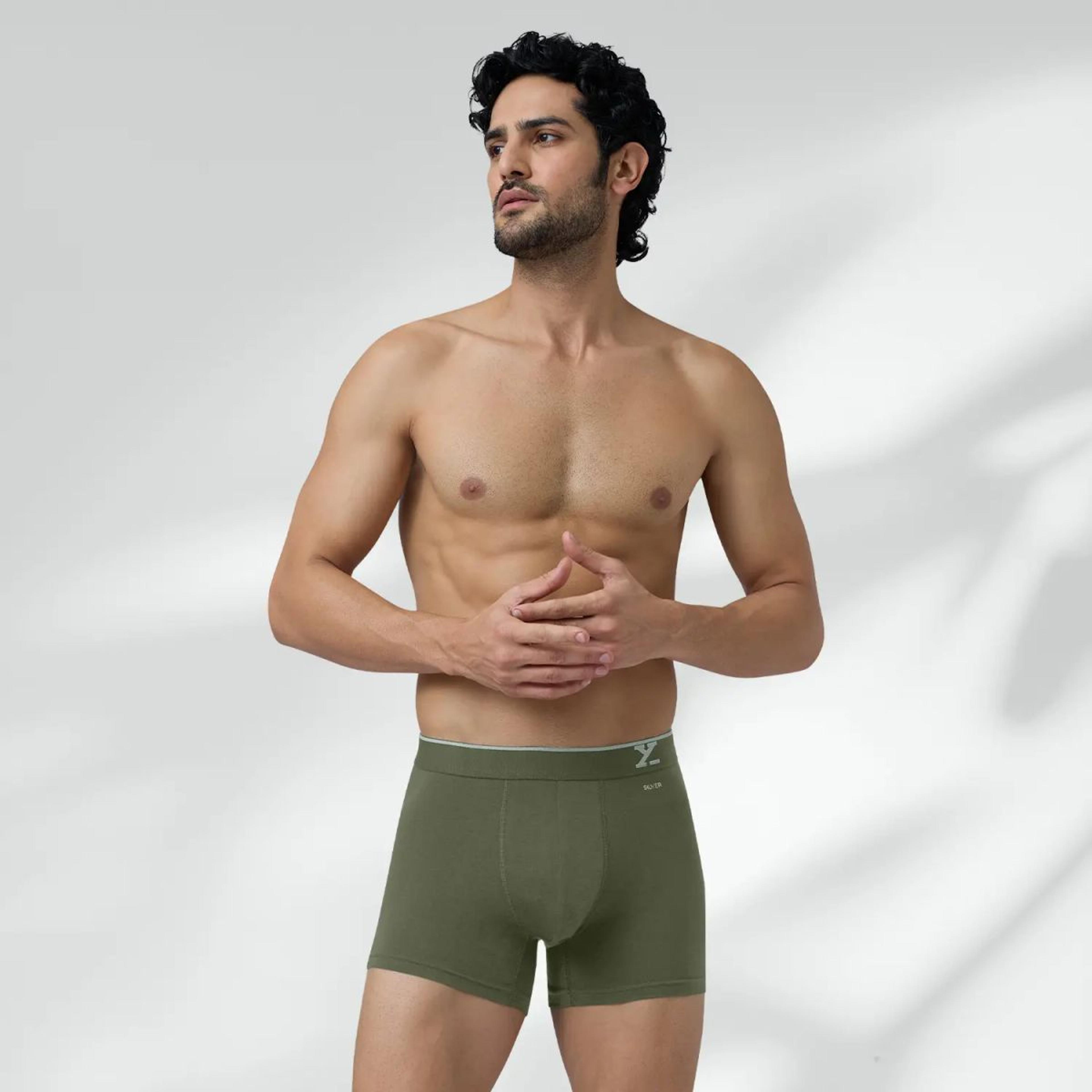 Traq Silver Cotton Trunks Olive Green
