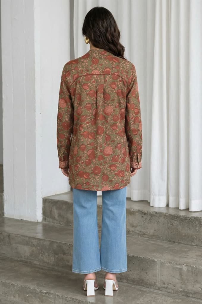 Olive Floral Printed Pure Cotton Straight Top — photo 4