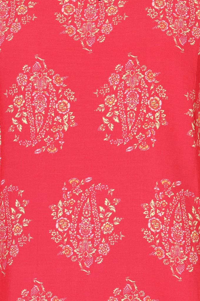 Red Foil Floral Printed Pure Cotton Flared Kurta — photo 3