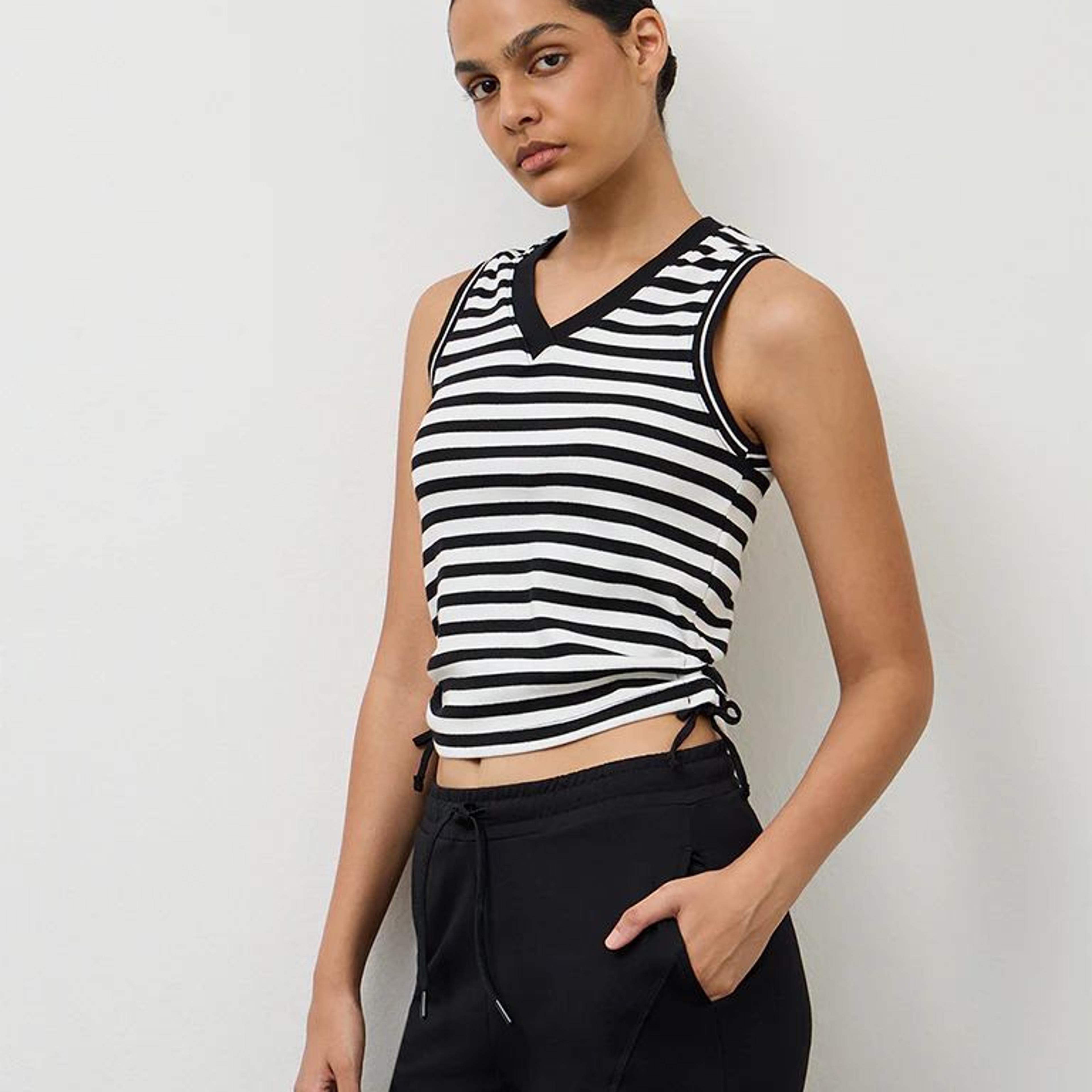Nuoflexx Black Striped Cotton-Blend Top