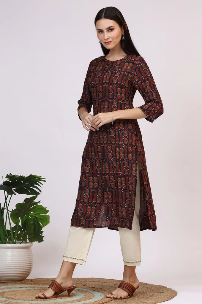 Dark Brown Paisley Printed Modal Straight Kurta — photo 6