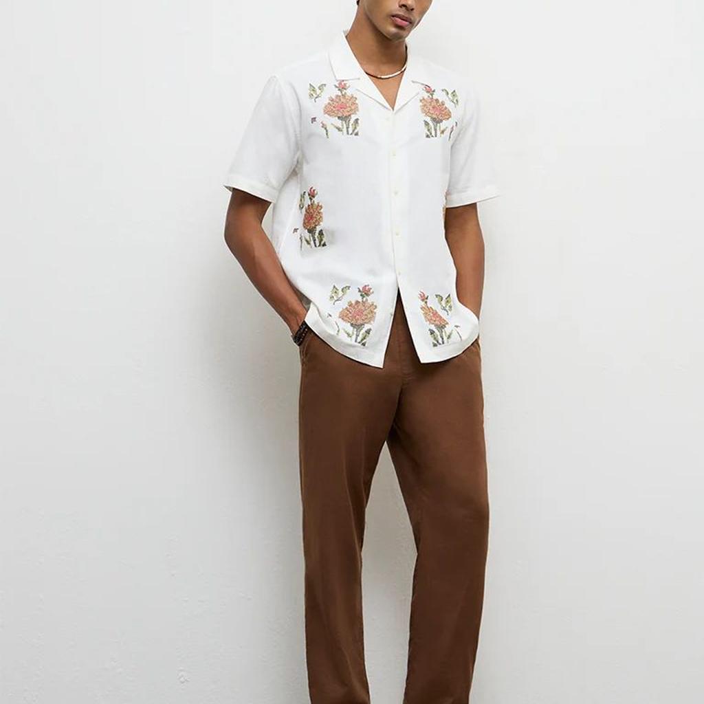 ETA Off-White Embroidered Relaxed-Fit Cotton-Blend Shirt