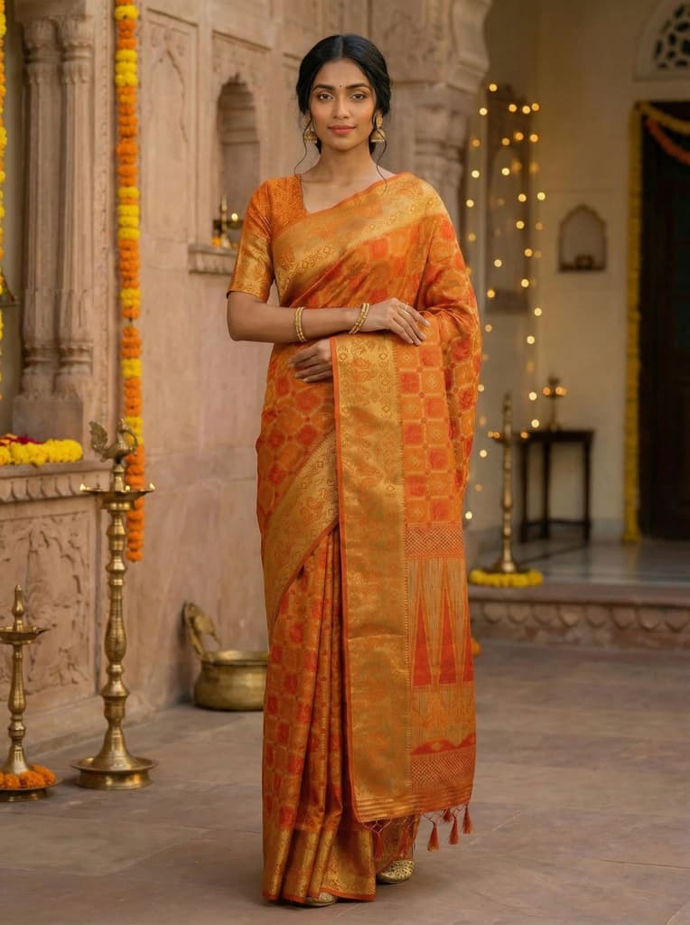 MIMOSA Women's Woven Design Patola Style Raw Silk Saree with Blouse Piece - Mustard ( SA00003139MSFREE ) — photo 2