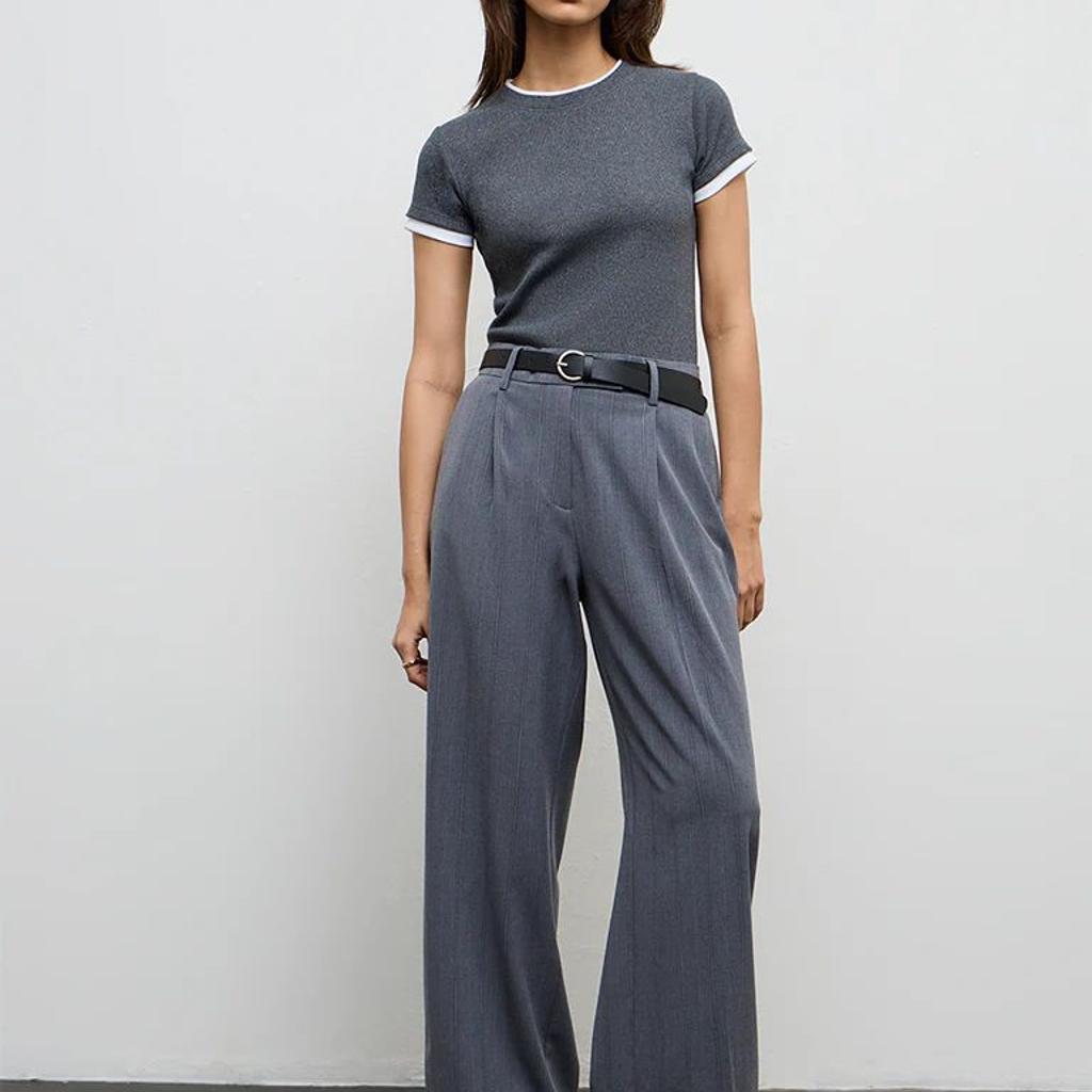 Wardrobe Grey Striped High-Rise Trousers