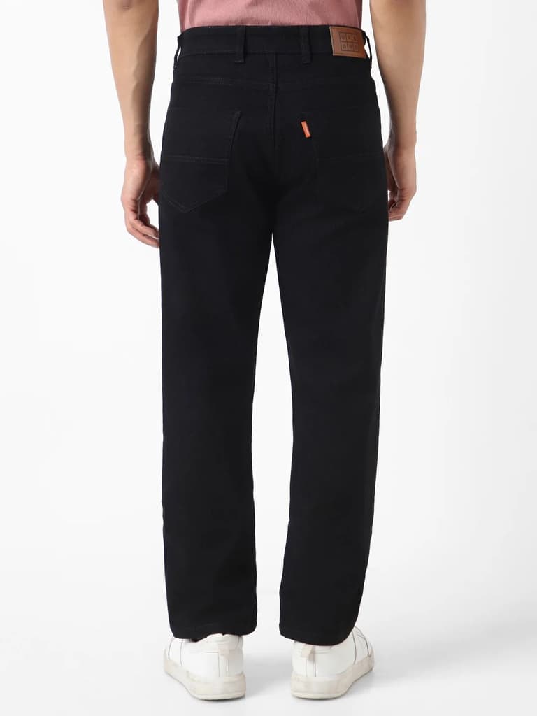 Men's Black Straight Fit Washed Jeans Stretchable — photo 3