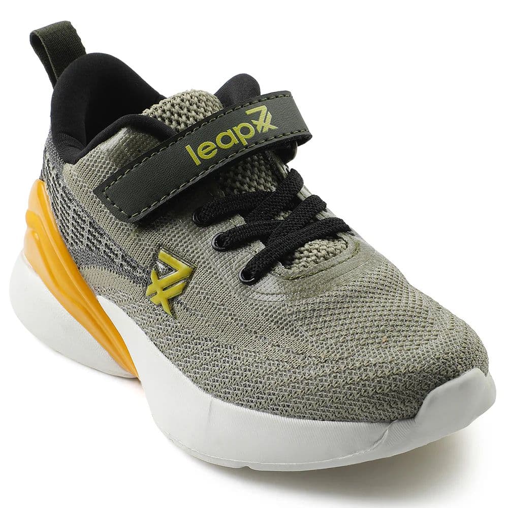 Leap7x Olive Green Sports Lacing Running Shoes For Kids COVER-02 By Liberty — 9C/27 / Olive Green
