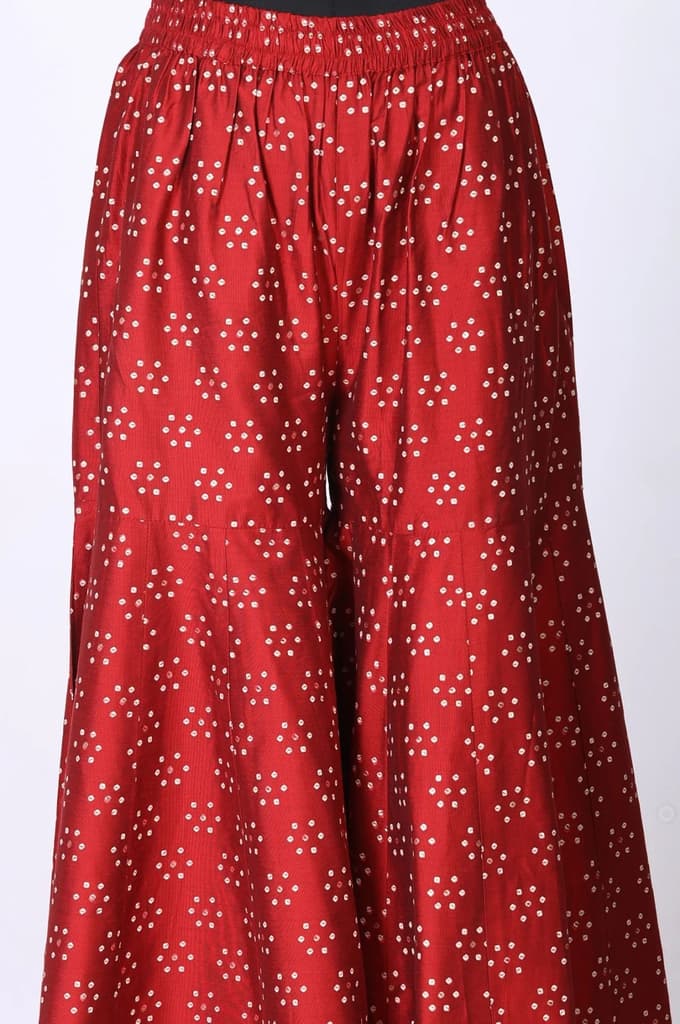 Red Metallic Embroidered Bandhani Straight Kurta — photo 9