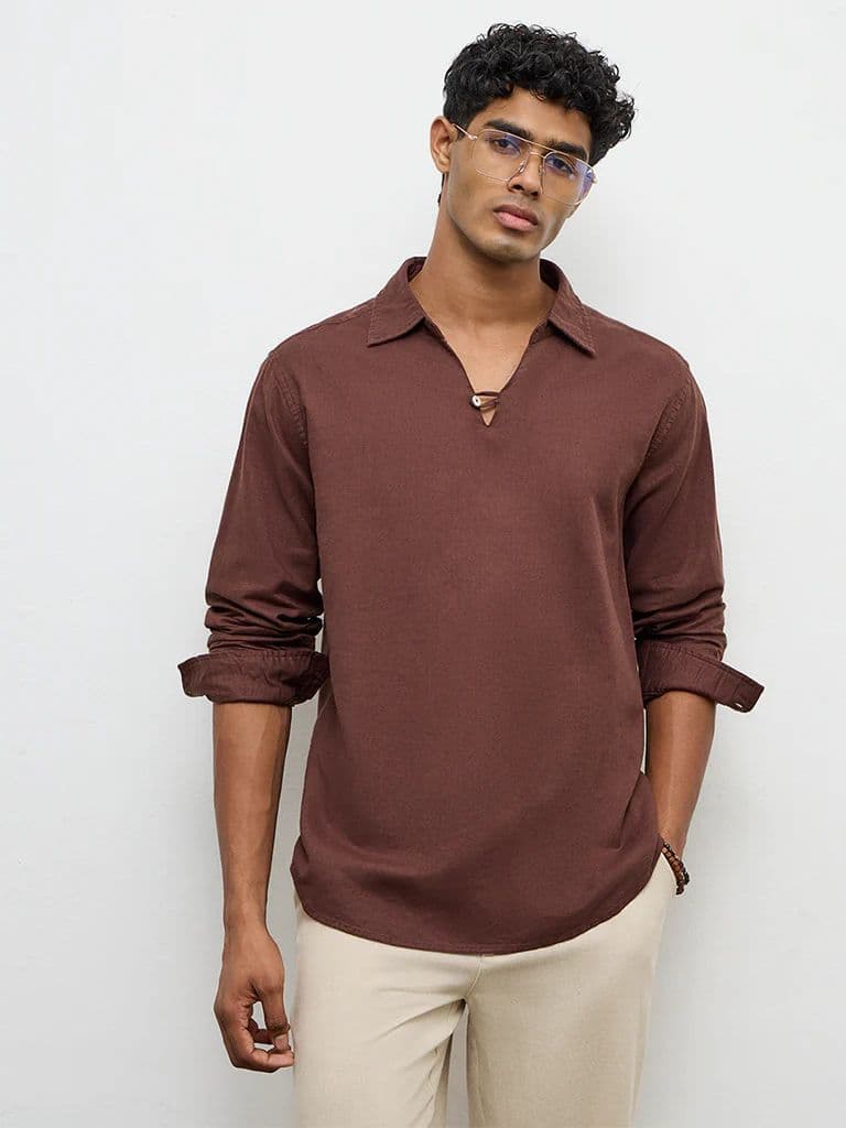 ETA Brown Relaxed-Fit Cotton-Blend Shirt — photo 2