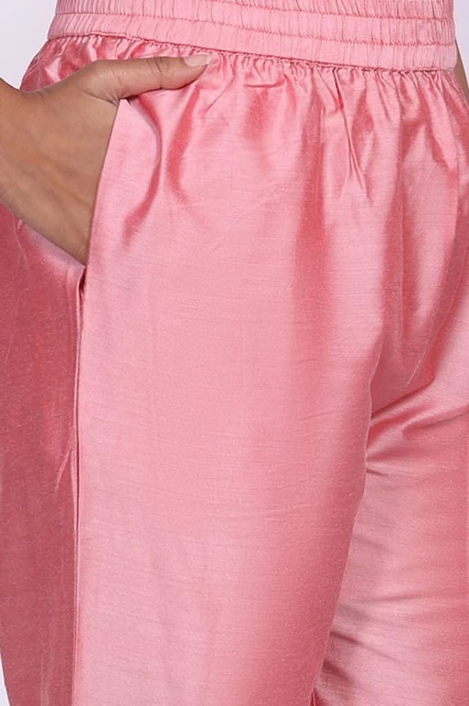 Pink Floral Tissue Straight Kurta with Straight Pant and Dupatta Set — photo 7