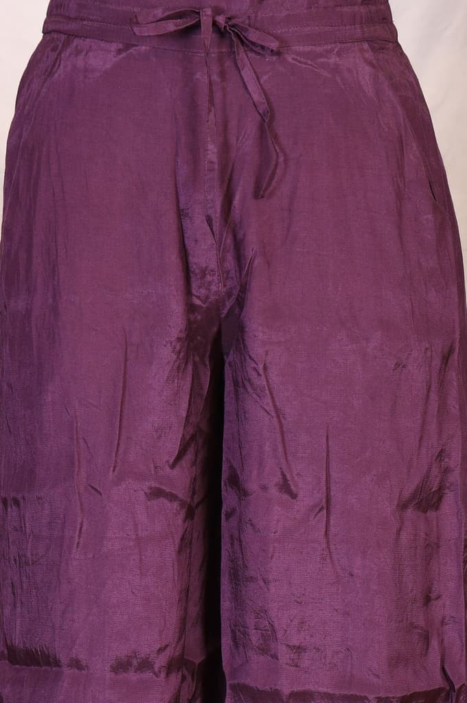 Purple Embroidered Zari Work Silk Blend Straight Kurta with Parallel Pants and Dupatta Set — photo 6