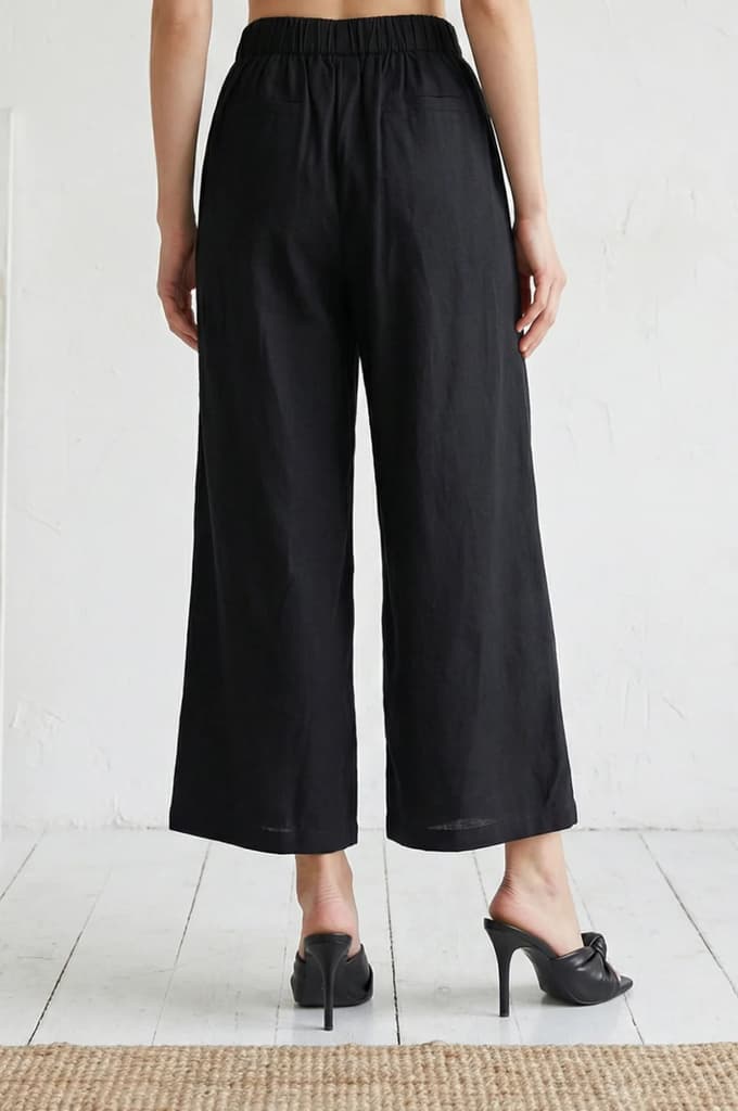 Black Solid Wide Leg Ankle Length Pants — photo 5