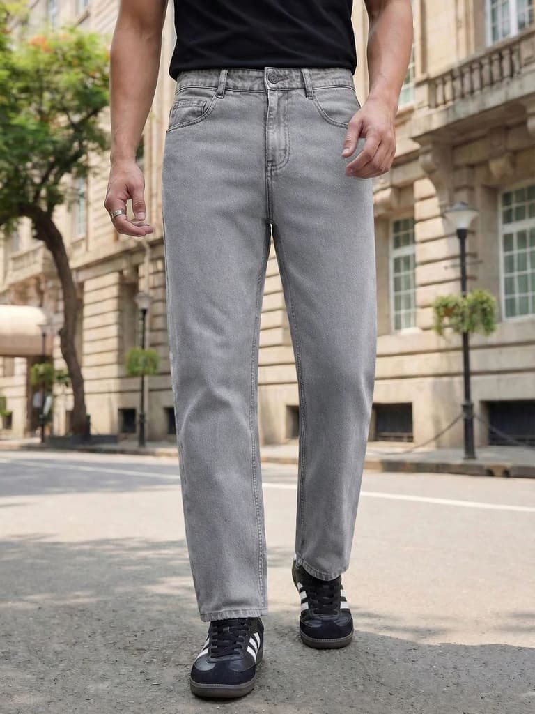 Men's Ice Grey Relaxed Fit Washed Denim Jeans Non-Stretchable — 28 / Ice Grey