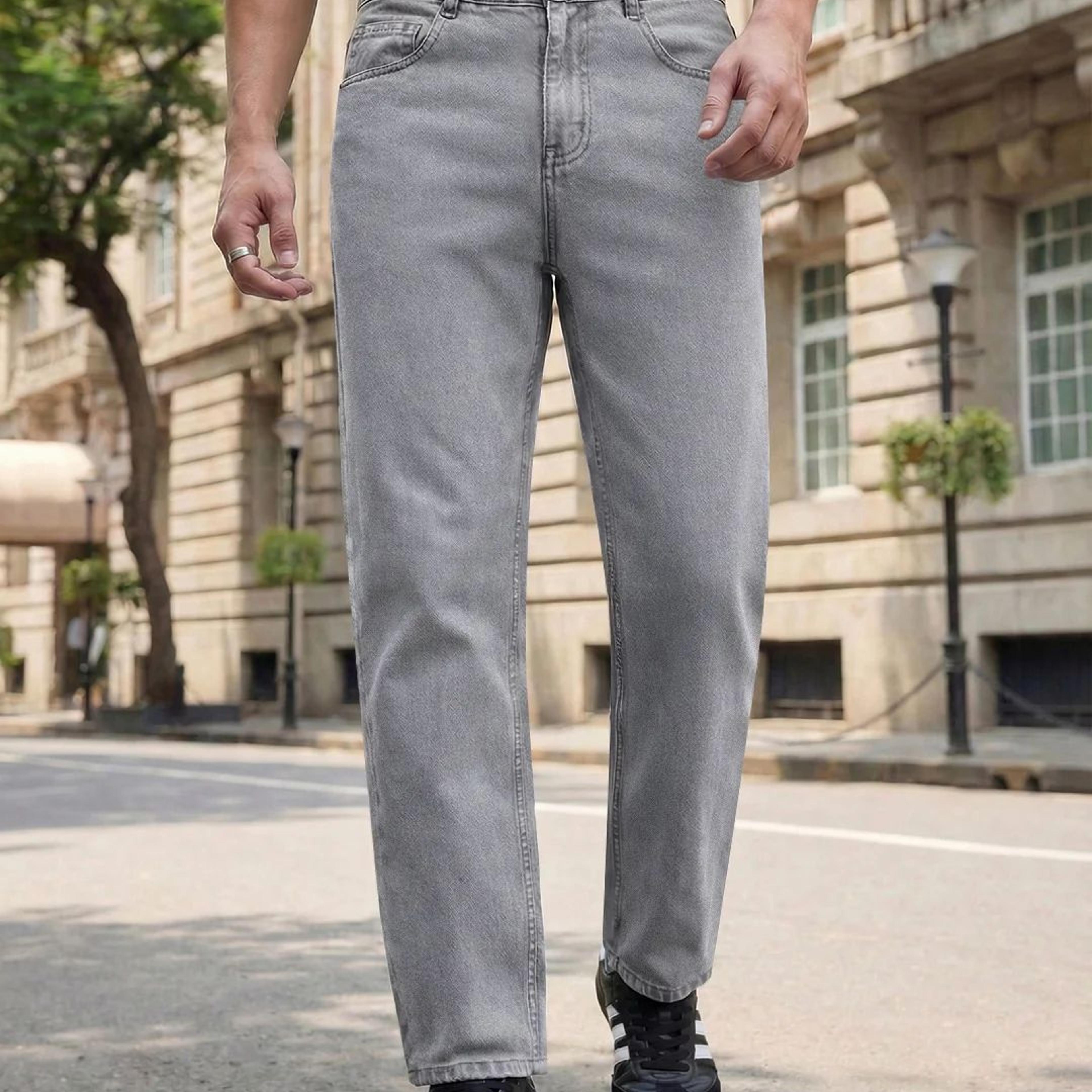 Men's Ice Grey Relaxed Fit Washed Denim Jeans Non-Stretchable