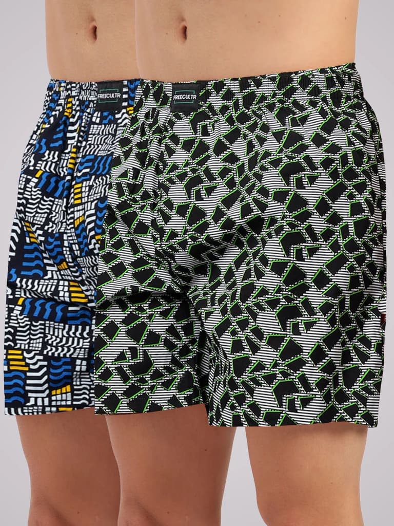 Men's Coolvent Boxers -Pack of 2 — Geo Black; Bits Marine / S / Men