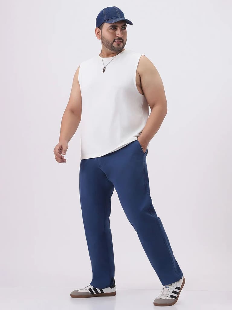 Plus Men's Royal Blue Cotton Regular Fit Casual Chinos Trousers Stretch — photo 5